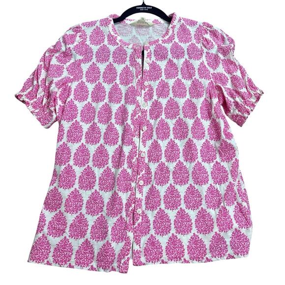 Boden Tops - Boden Women’s Size 4 US Pink White Floral Print Puff Sleeve Button Front Top